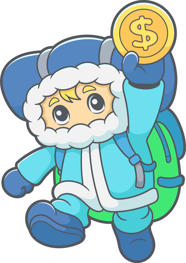 Mascot jumping with coins